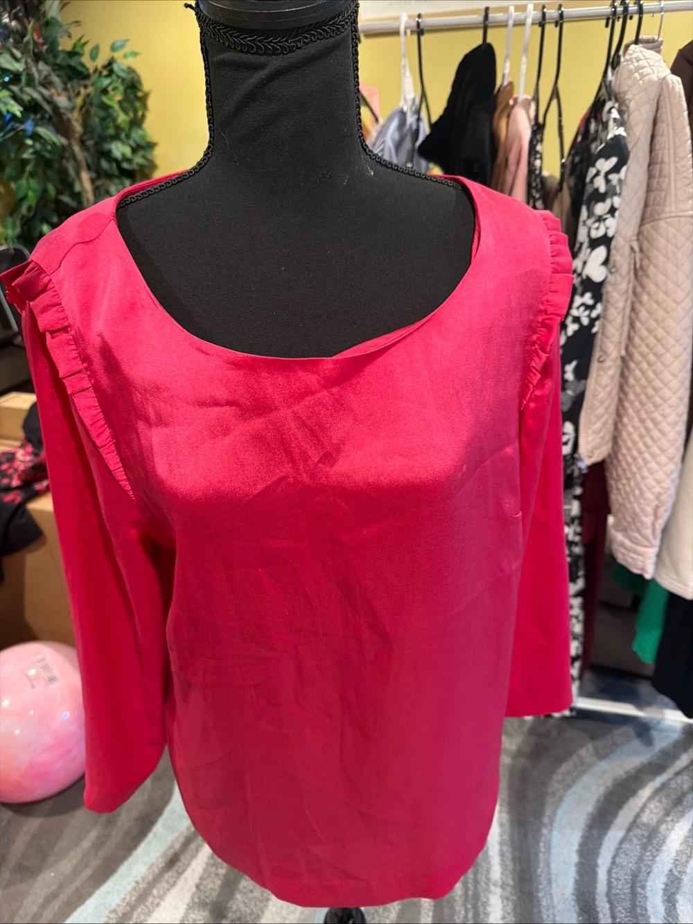Talbots Hot Pink Ruffle-Trim Scoop Neck Blouse